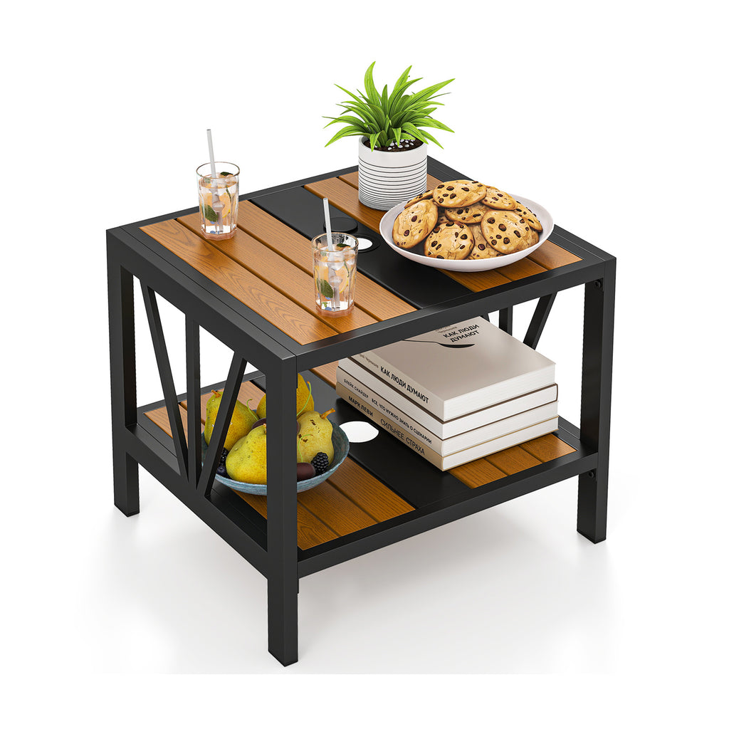 Outdoor Side Table with Umbrella Hole and Storage – 20.5" x 18"