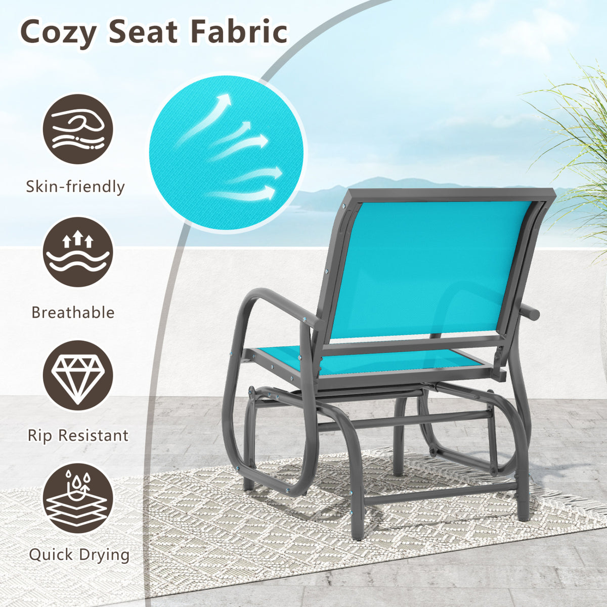 Outdoor Single Swing Glider Rocking Chair with Armrest
