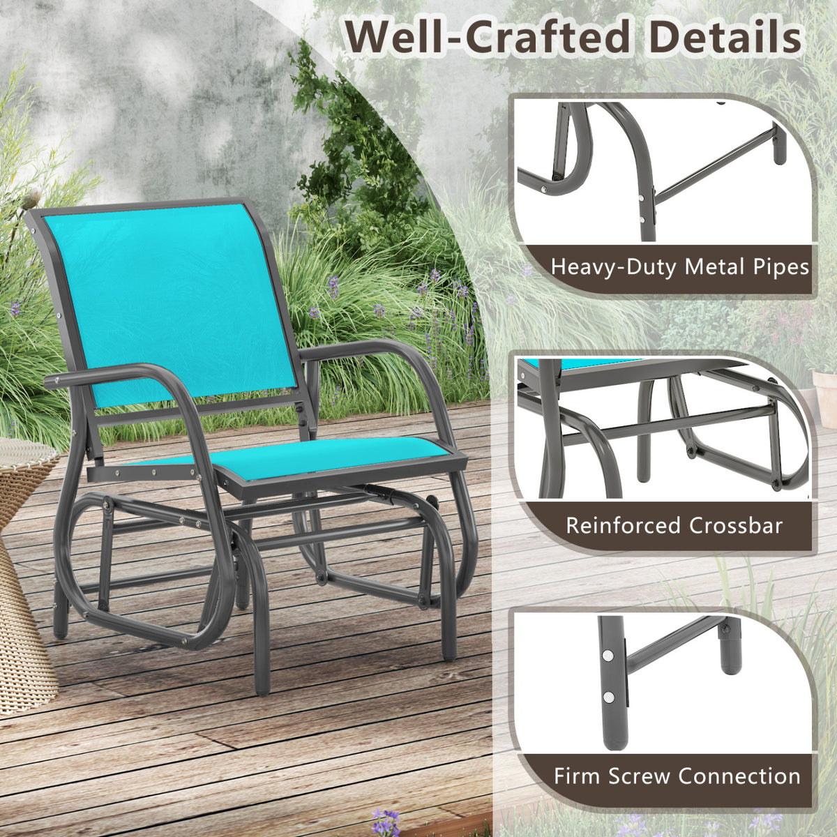 Outdoor Single Swing Glider Rocking Chair with Armrest