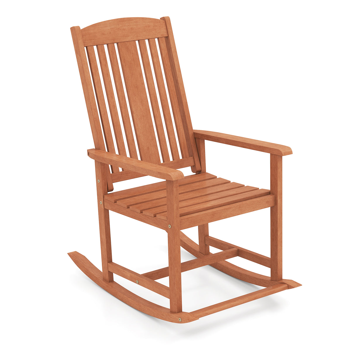 Patio Wood Rocking Chair with PU Seat - Brown