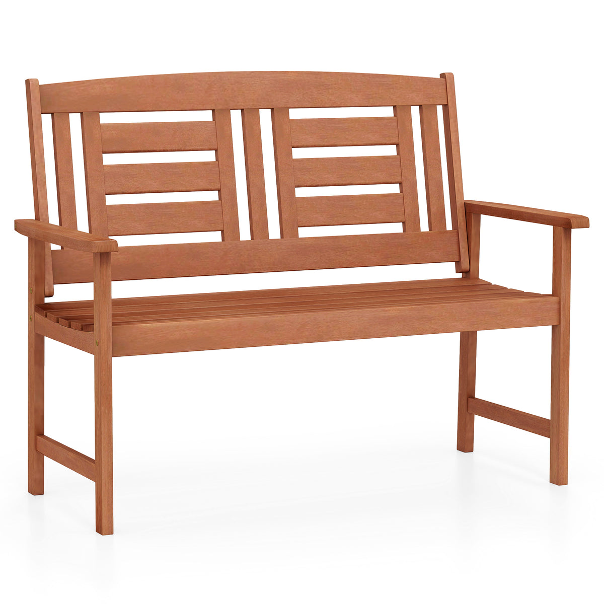 2-Person Wooden Garden Bench with Backrest & Armrests - 44 Inch