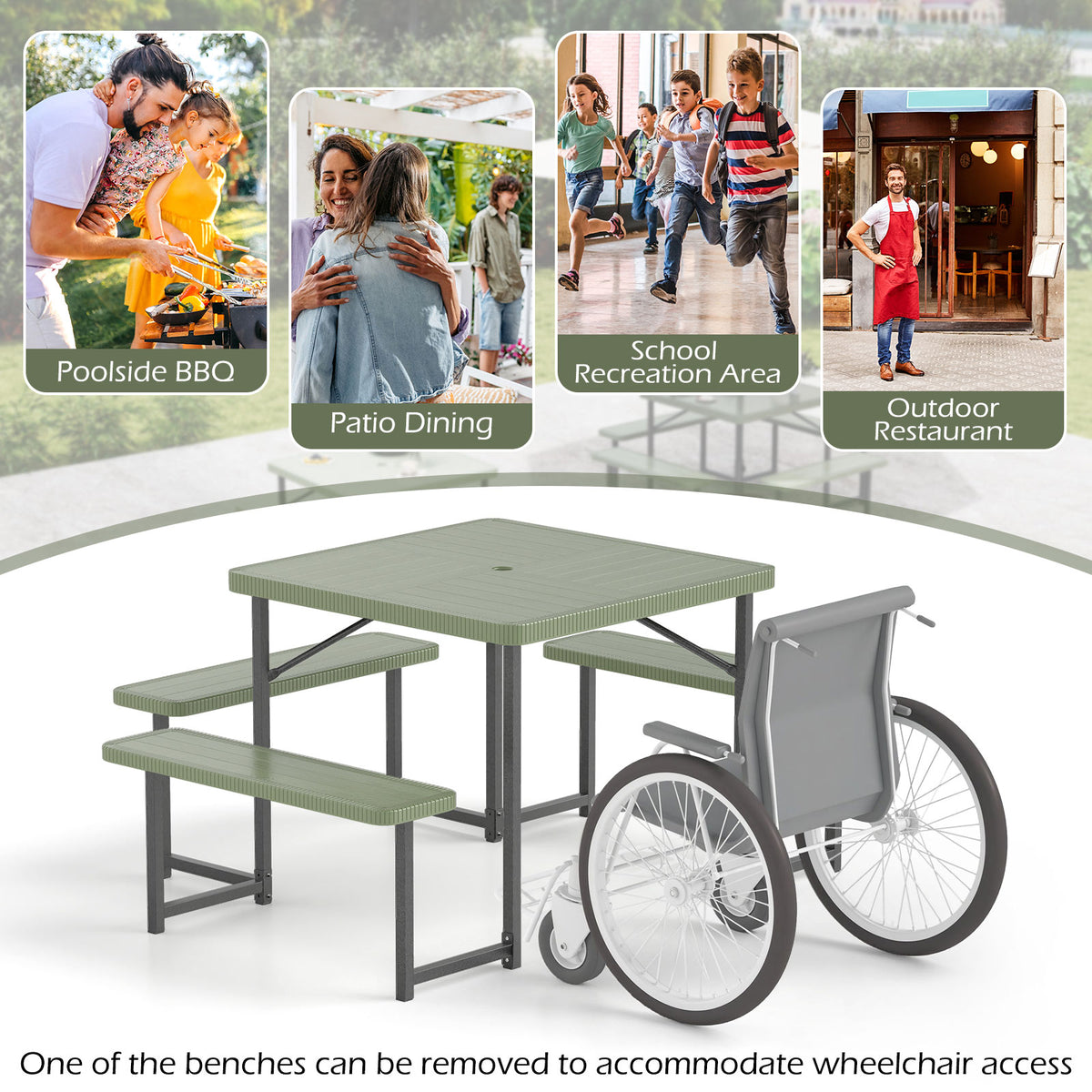 Outdoor Square Picnic Table Bench Set for 4-8 People with Umbrella