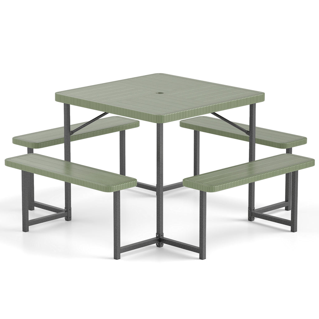 Outdoor Square Picnic Table Bench Set for 4-8 People with Umbrella