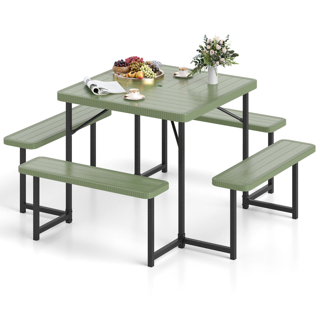 Outdoor Square Picnic Table Bench Set for 4-8 People with Umbrella
