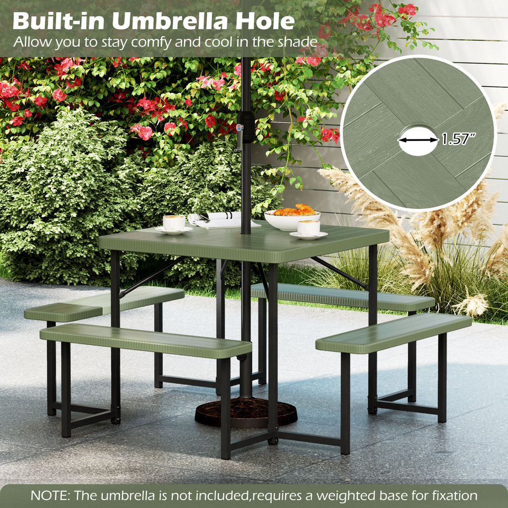 Outdoor Square Picnic Table Bench Set for 4-8 People with Umbrella