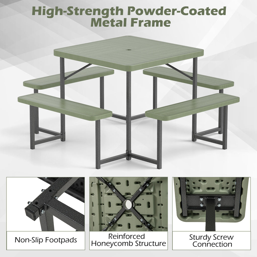 Outdoor Square Picnic Table Bench Set for 4-8 People with Umbrella