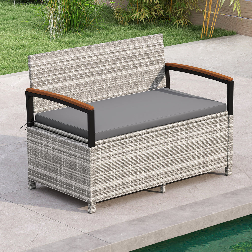 Outdoor Storage Bench with Cushion - Gray