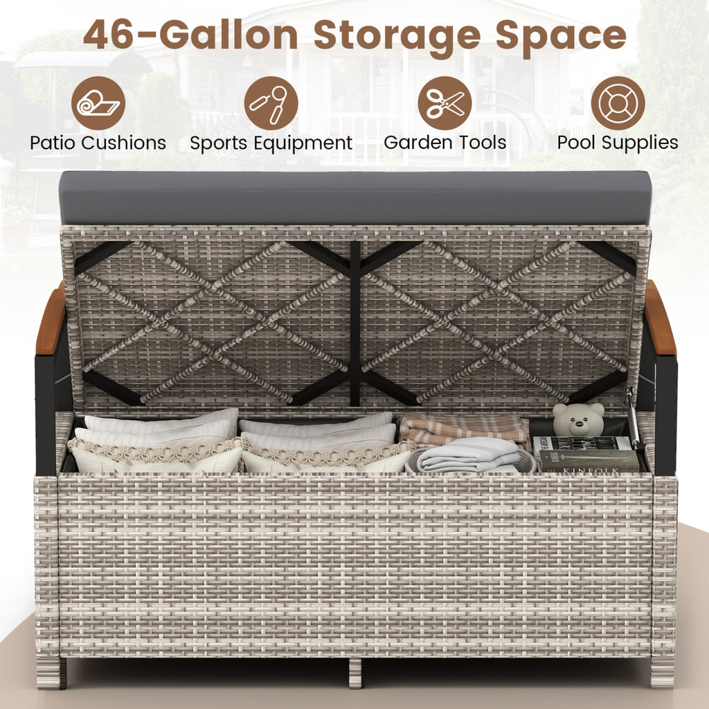 Outdoor Storage Bench with Cushion - Gray