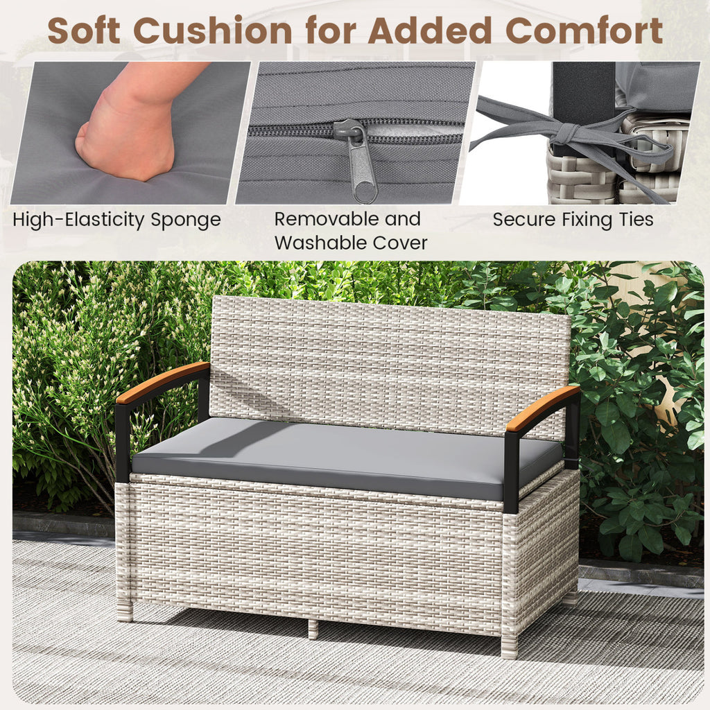 Outdoor Storage Bench with Cushion - Gray