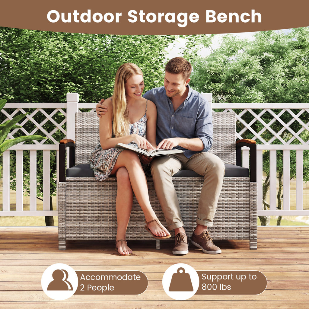Outdoor Storage Bench with Cushion - Gray