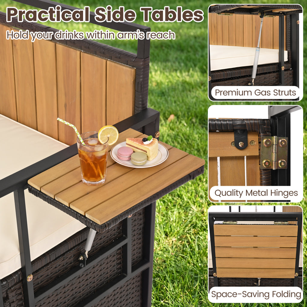 Outdoor Storage Bench with 2 Side Tables and 2-Seater Seat