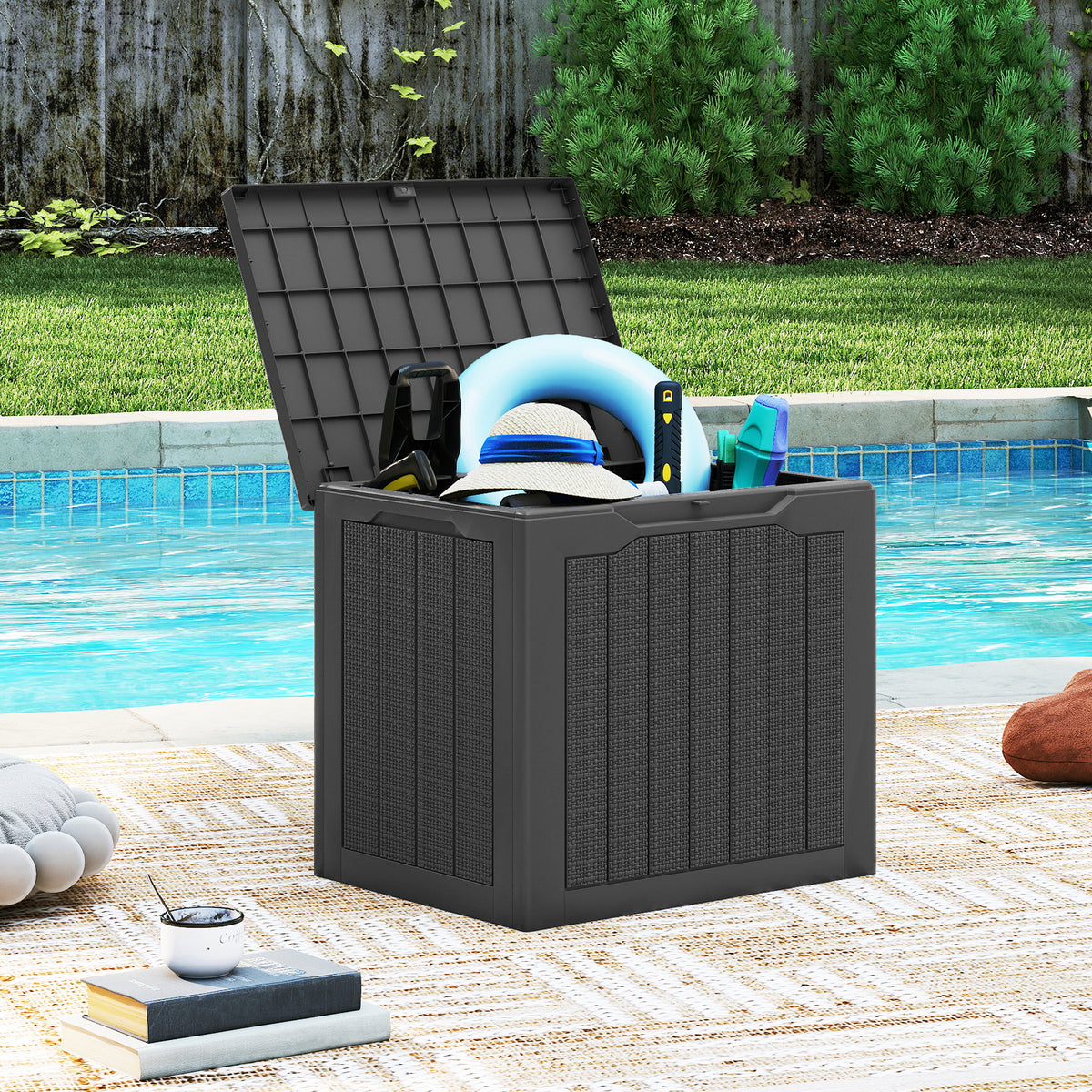 25-Gallon Outdoor Storage Box with Lockable Lid - Black