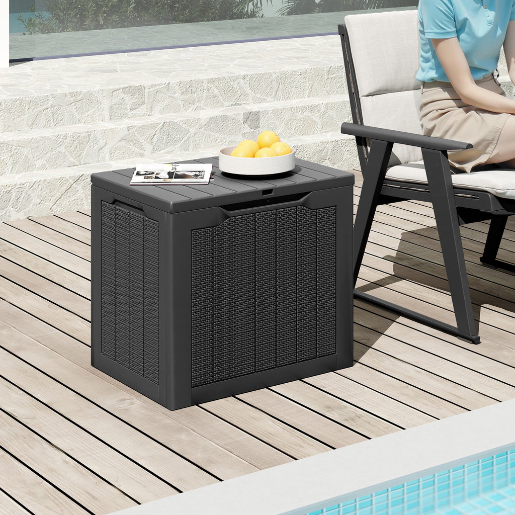 Outdoor Storage Box 25 Gallon Deck with Lockable Lid and Wicker-woven