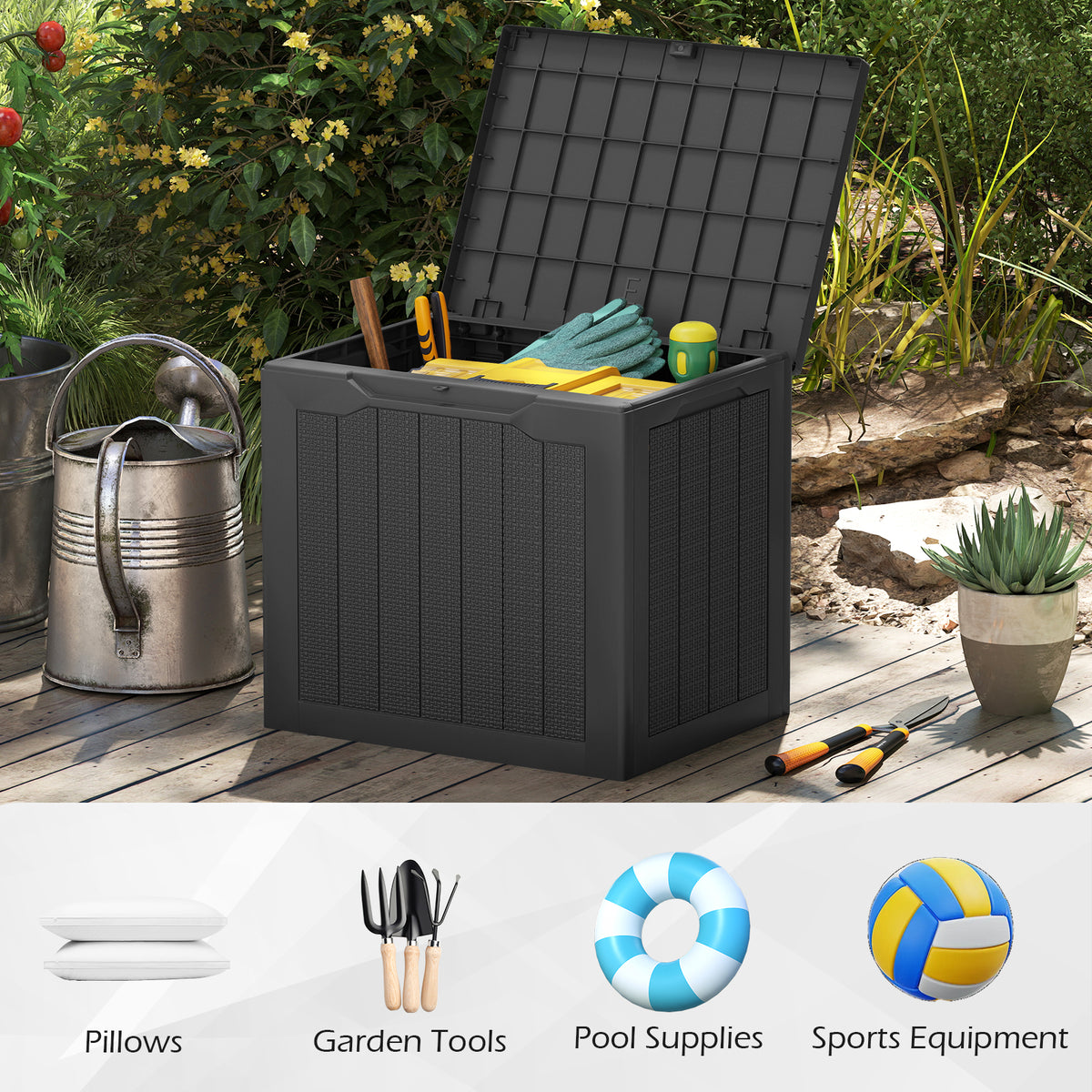 25-Gallon Outdoor Storage Box with Lockable Lid - Black