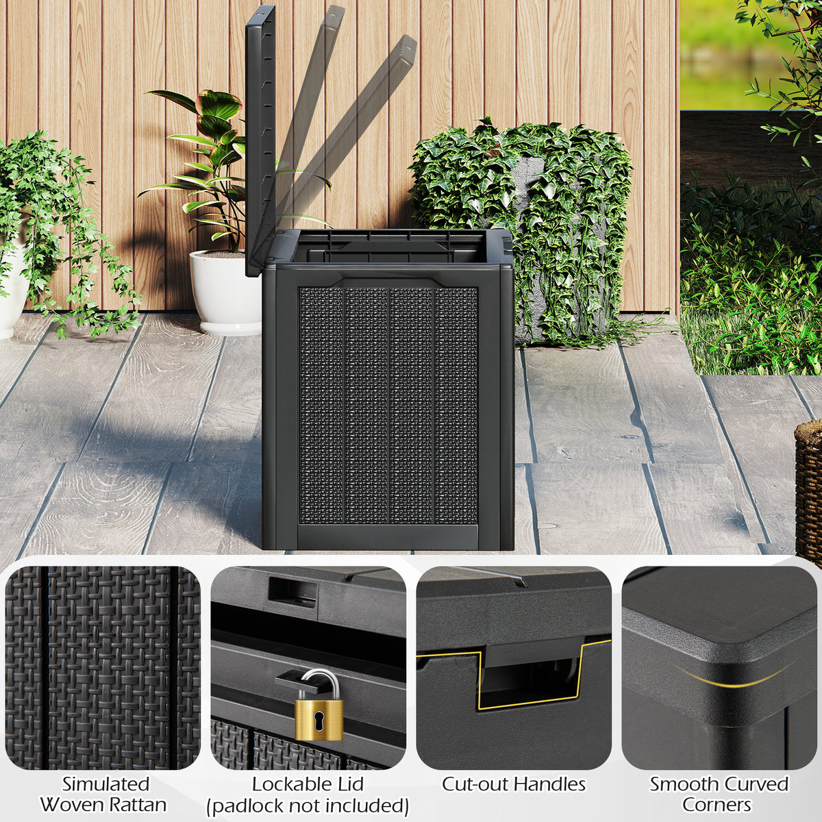 25-Gallon Outdoor Storage Box with Lockable Lid - Black