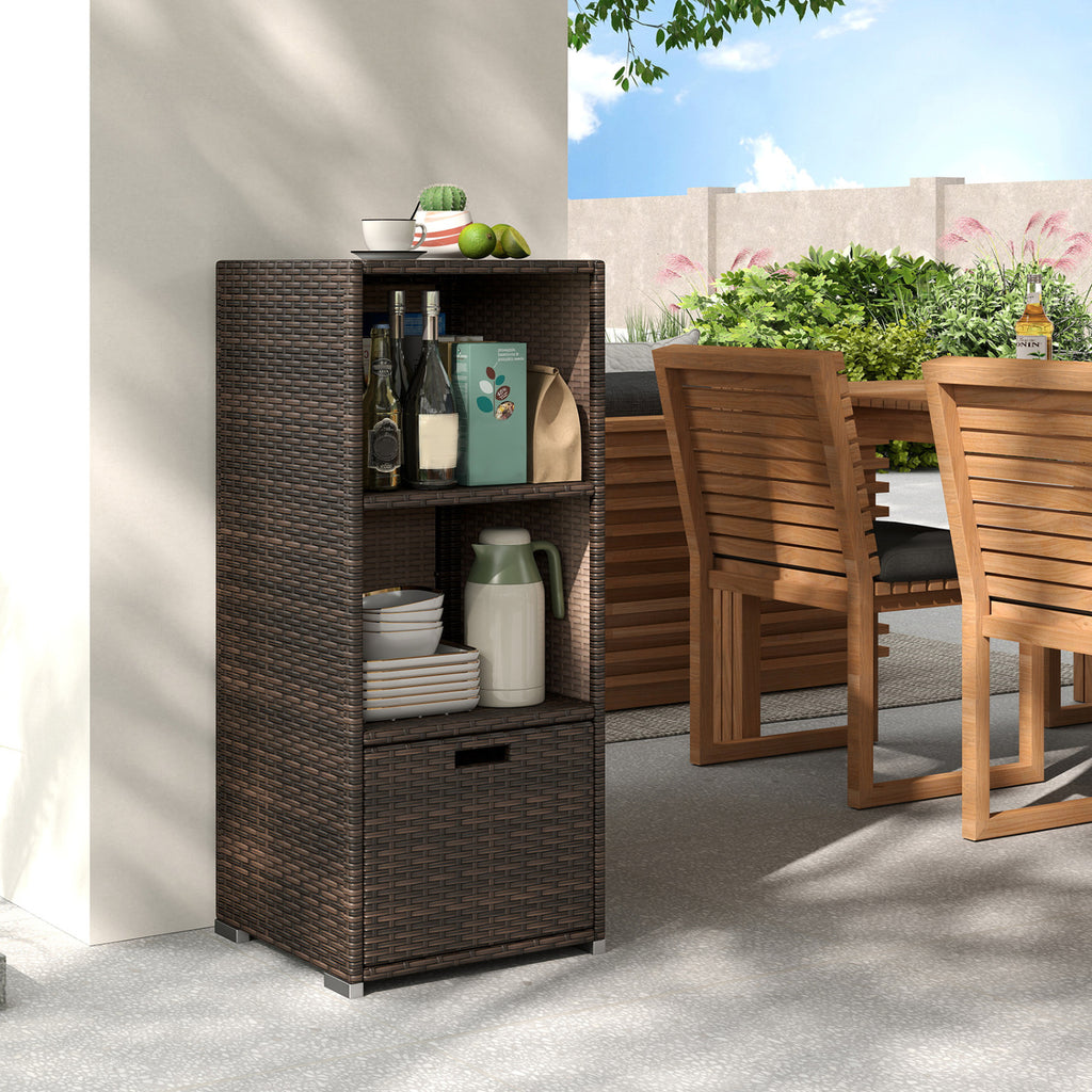 Outdoor Storage Cabinet Patio Wicker Organizer with Drawer