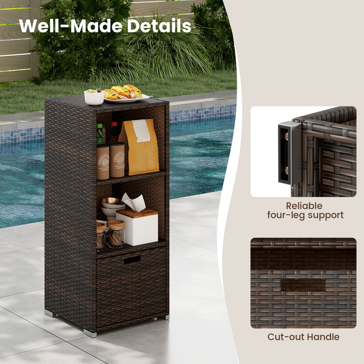 Outdoor Storage Cabinet Patio Wicker Organizer with Drawer
