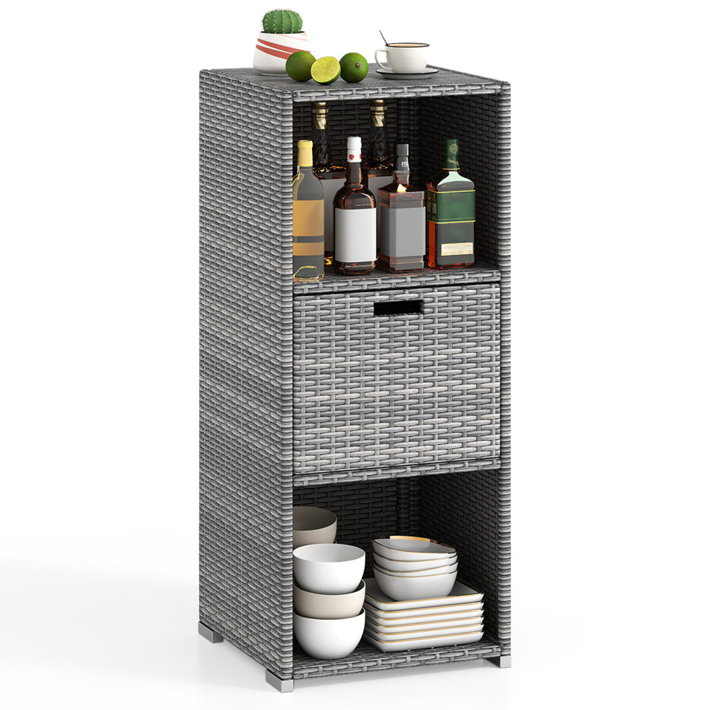 Outdoor Storage Cabinet Patio Wicker Organizer with Drawer