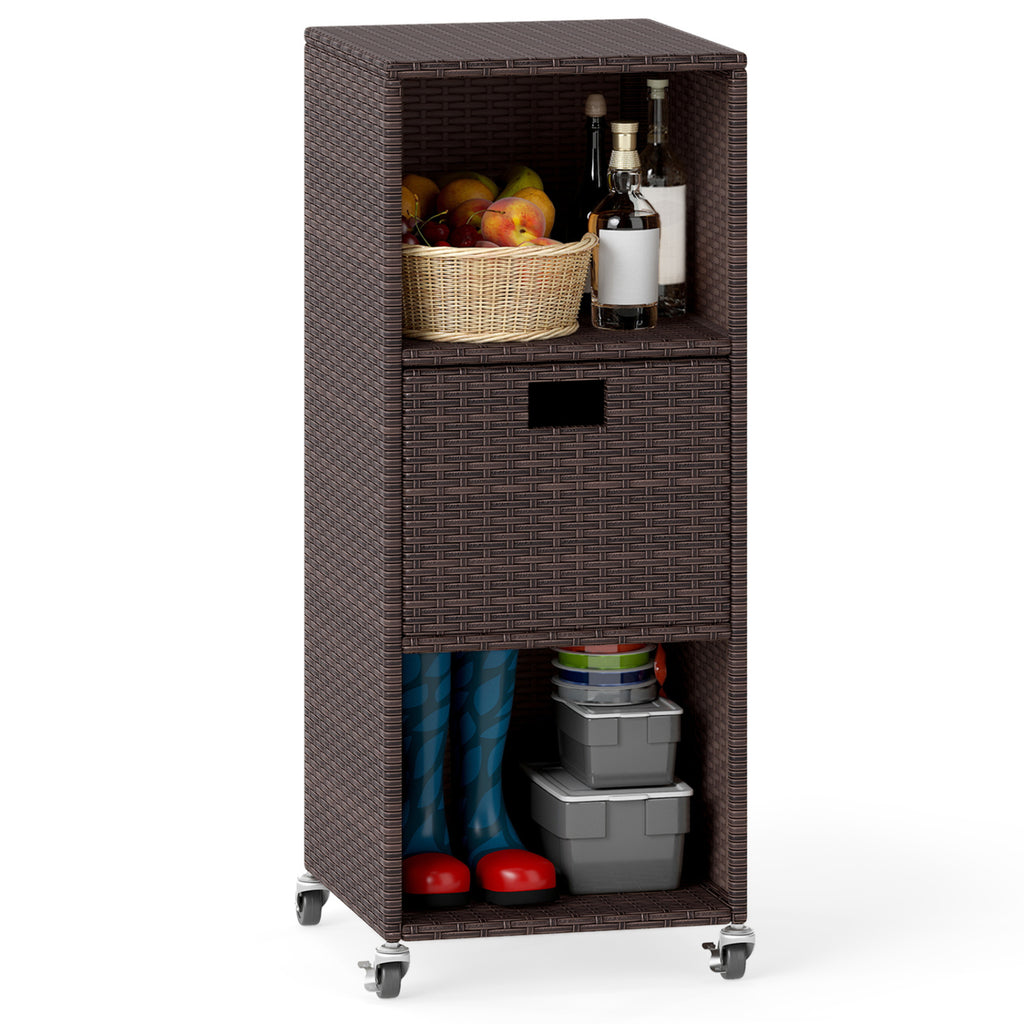 Outdoor Storage Cabinet with 3 Shelves & Drawer - Black