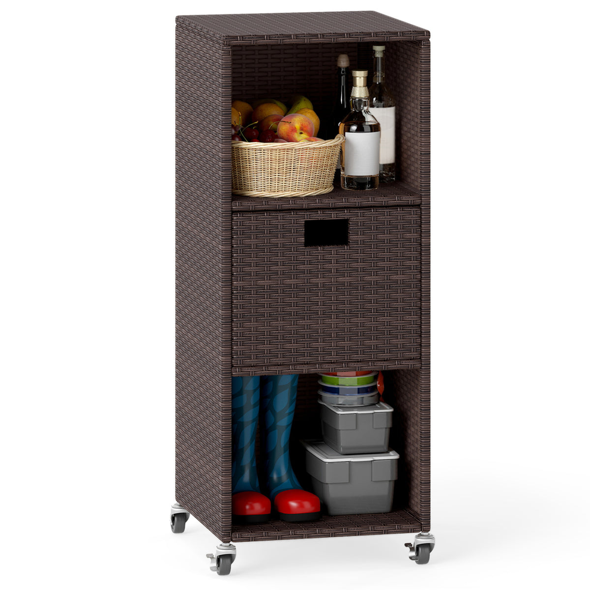 Outdoor Storage Cabinet with 3 Shelves & Drawer - Black