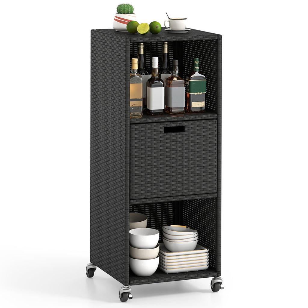 Outdoor Storage Cabinet with 3 Shelves & Drawer - Black