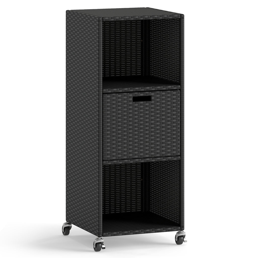 Outdoor Storage Cabinet with 3 Shelves & Drawer - Black