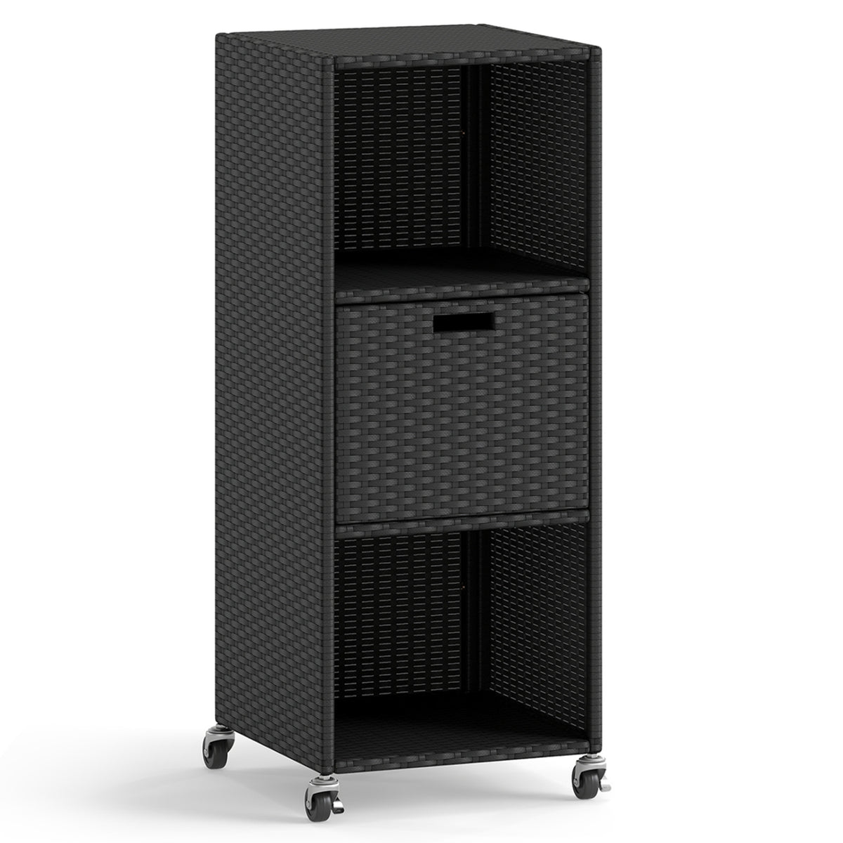 Outdoor Storage Cabinet with 3 Shelves & Drawer - Black