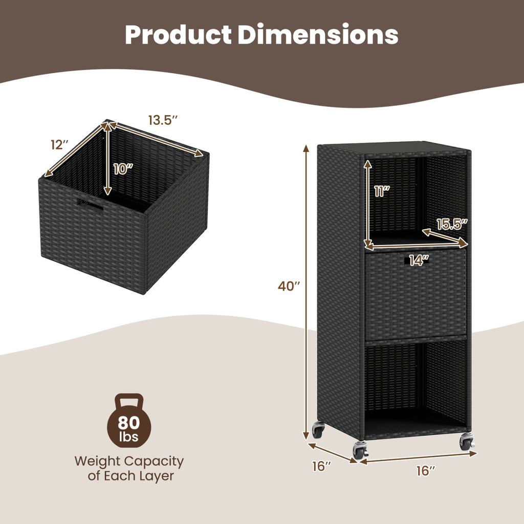 Outdoor Storage Cabinet with 3 Shelves & Drawer - Black