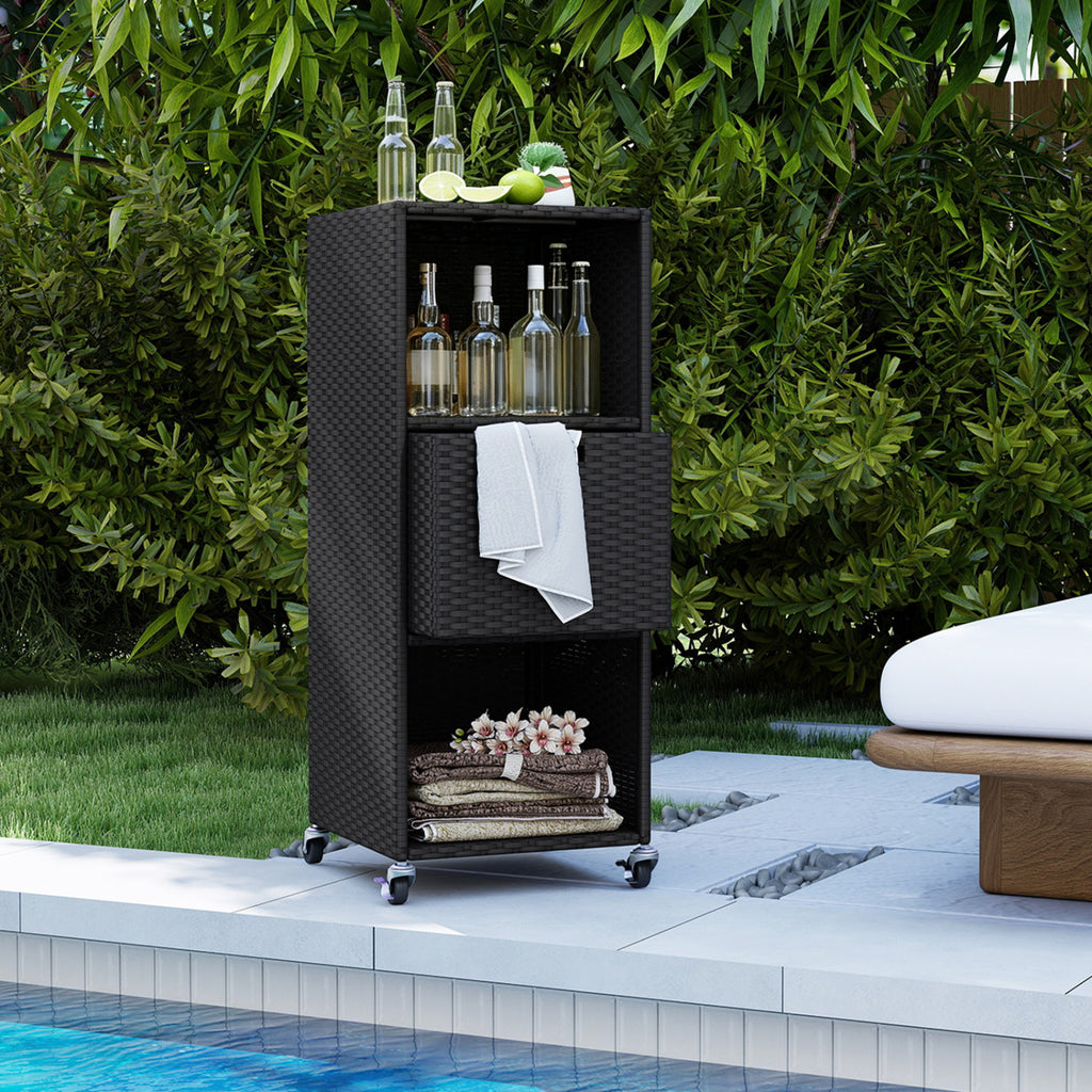 Outdoor Storage Cabinet with 3 Shelves & Drawer - Black