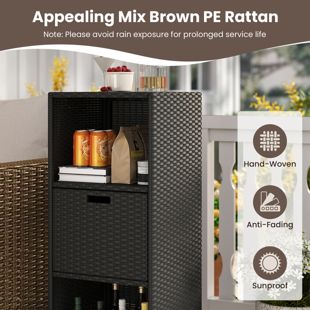 Outdoor Storage Cabinet with 3 Shelves & Drawer - Black