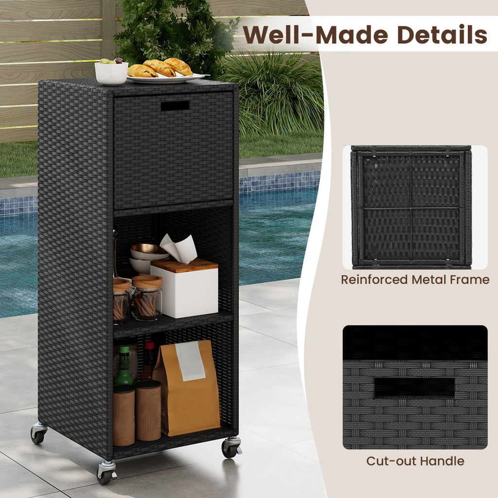 Outdoor Storage Cabinet with 3 Shelves & Drawer - Black