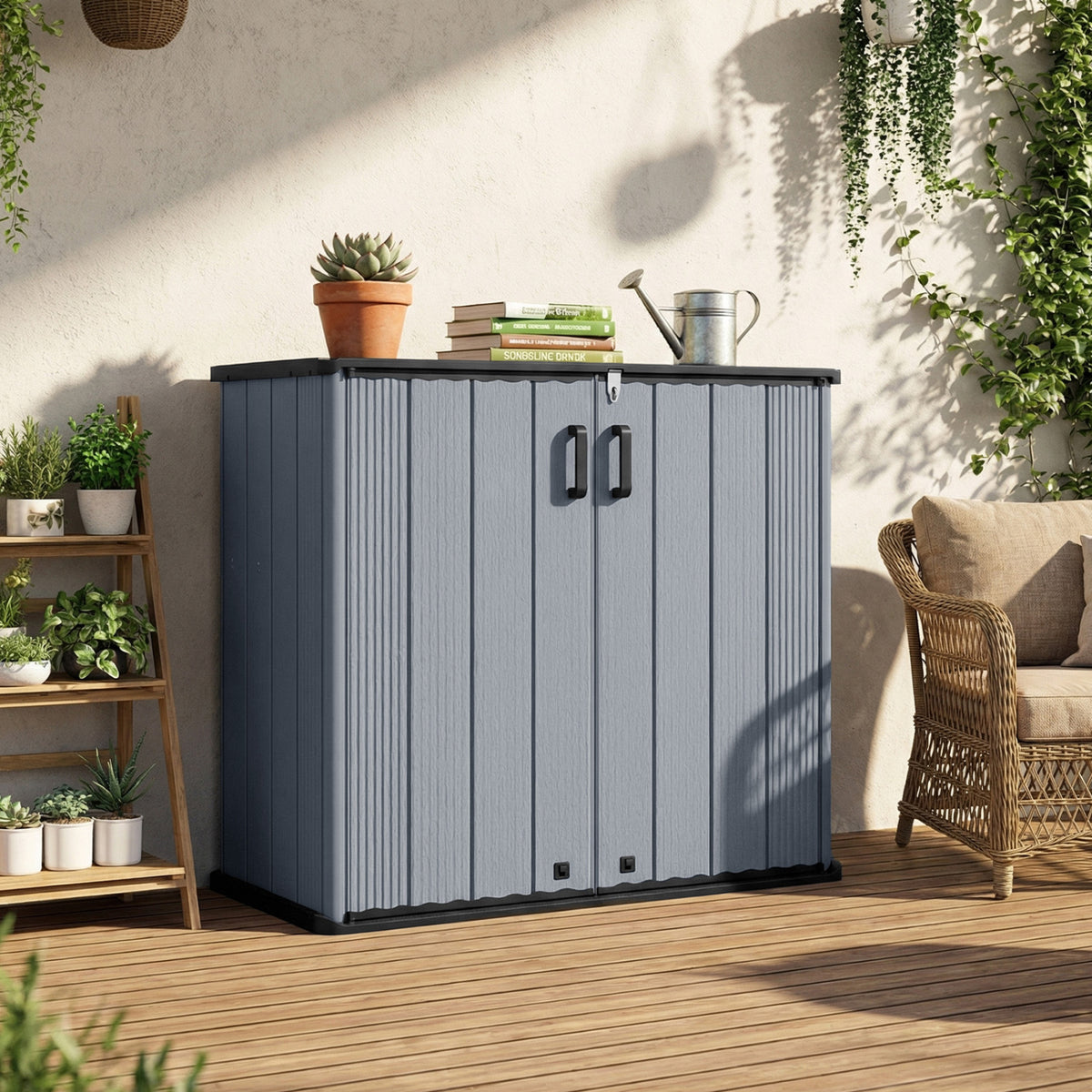 Outdoor 23.5 Cu.ft All-Weather Storage Box with Floor Lockable Door