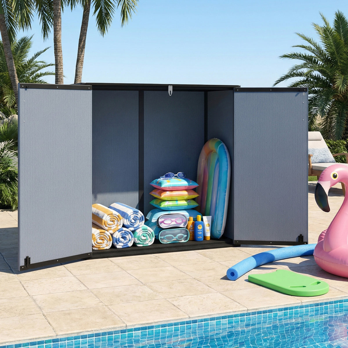 Outdoor 23.5 Cu.ft All-Weather Storage Box with Floor Lockable Door