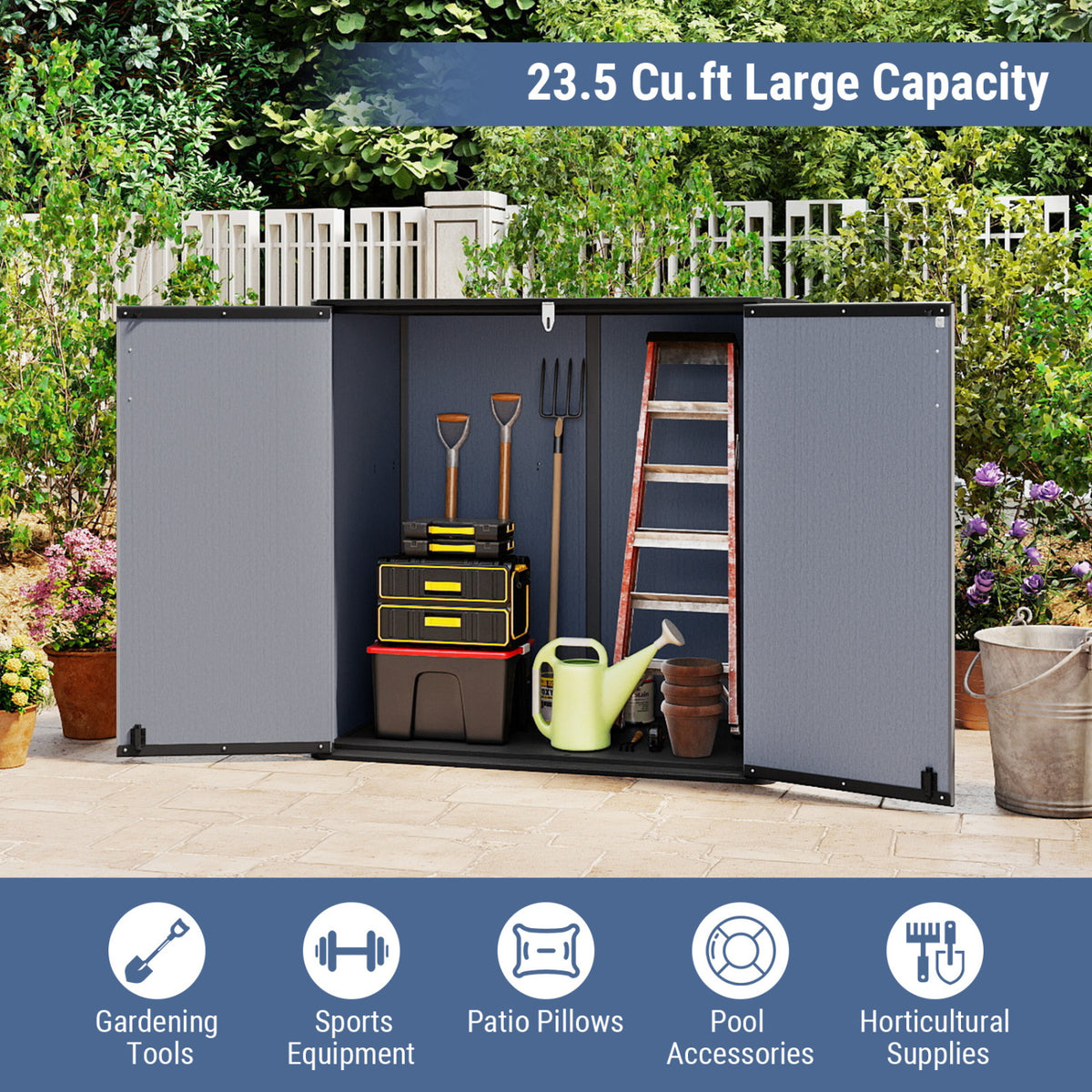 Outdoor 23.5 Cu.ft All-Weather Storage Box with Floor Lockable Door