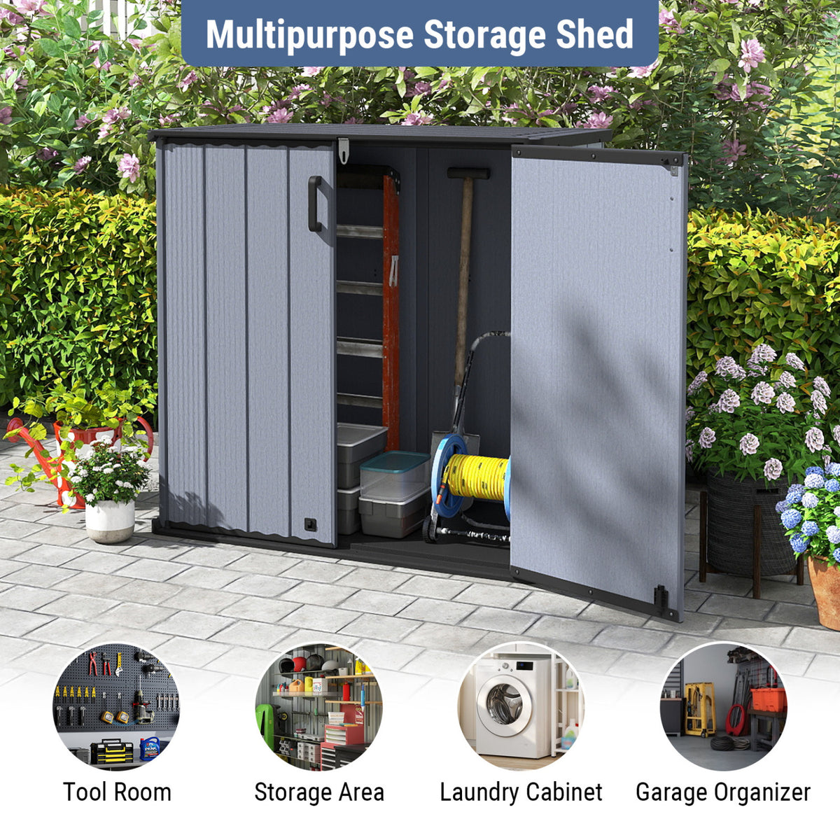 Outdoor 23.5 Cu.ft All-Weather Storage Box with Floor Lockable Door