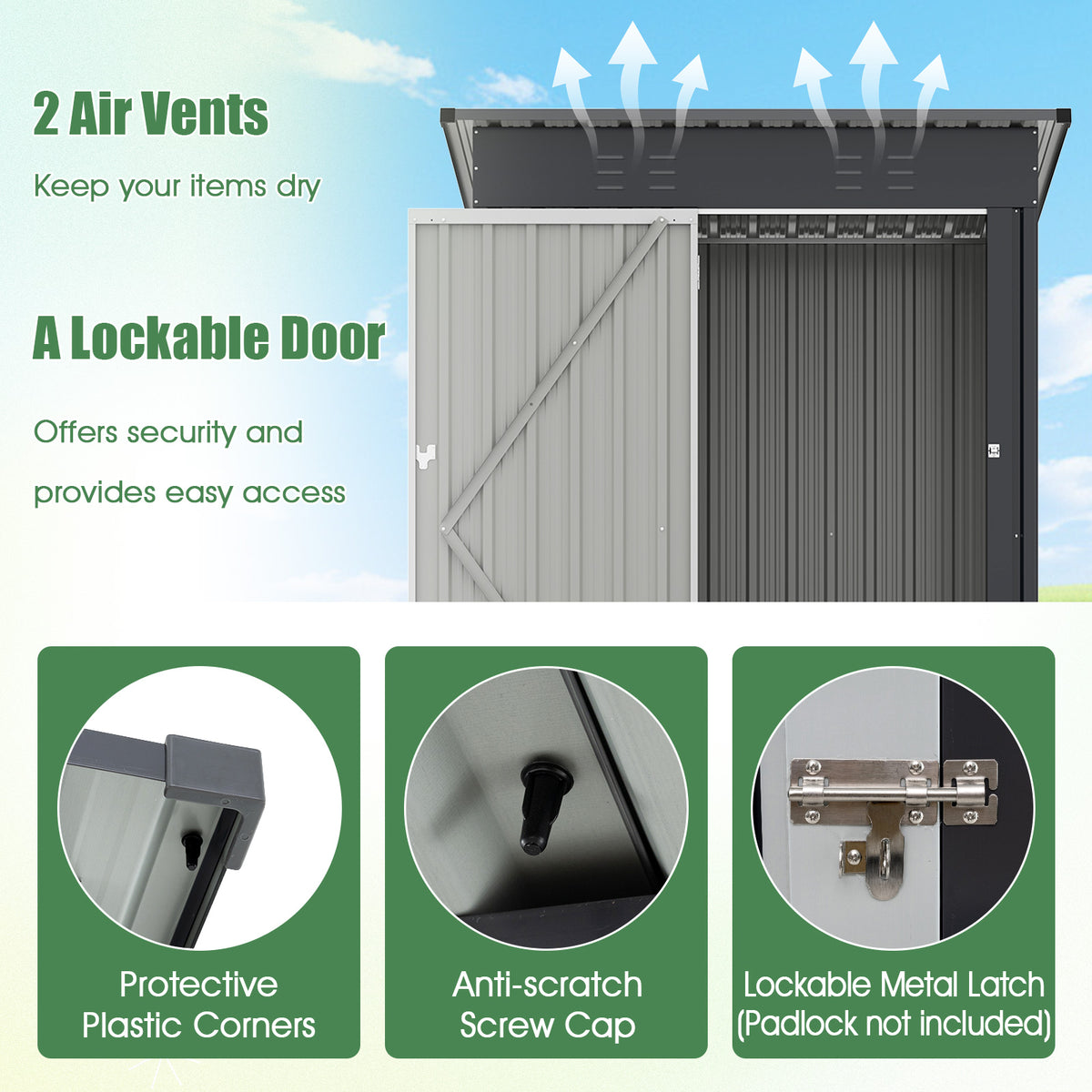 5 x 3 Feet Outdoor Storage Shed with Sloped Roof and Lockable Door