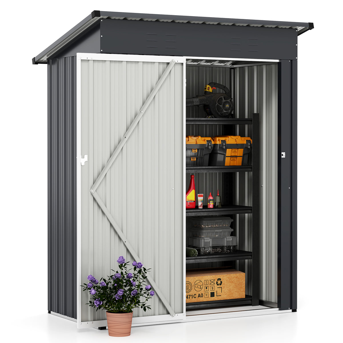 5 x 3 Feet Outdoor Storage Shed with Sloped Roof and Lockable Door