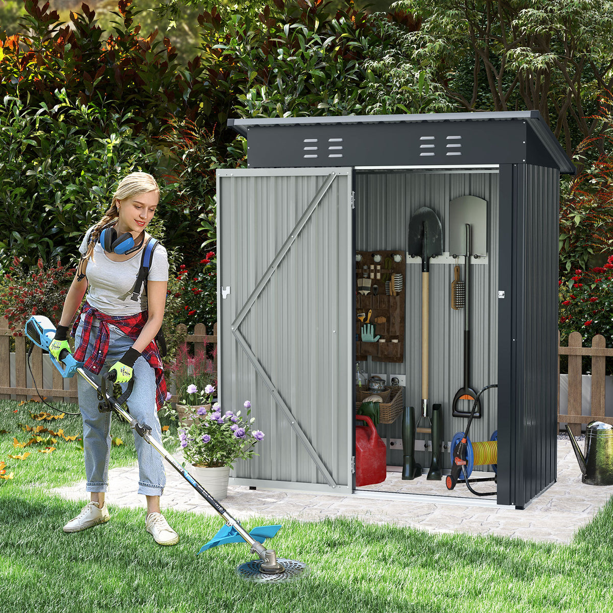 5 x 3 Feet Outdoor Storage Shed with Sloped Roof and Lockable Door