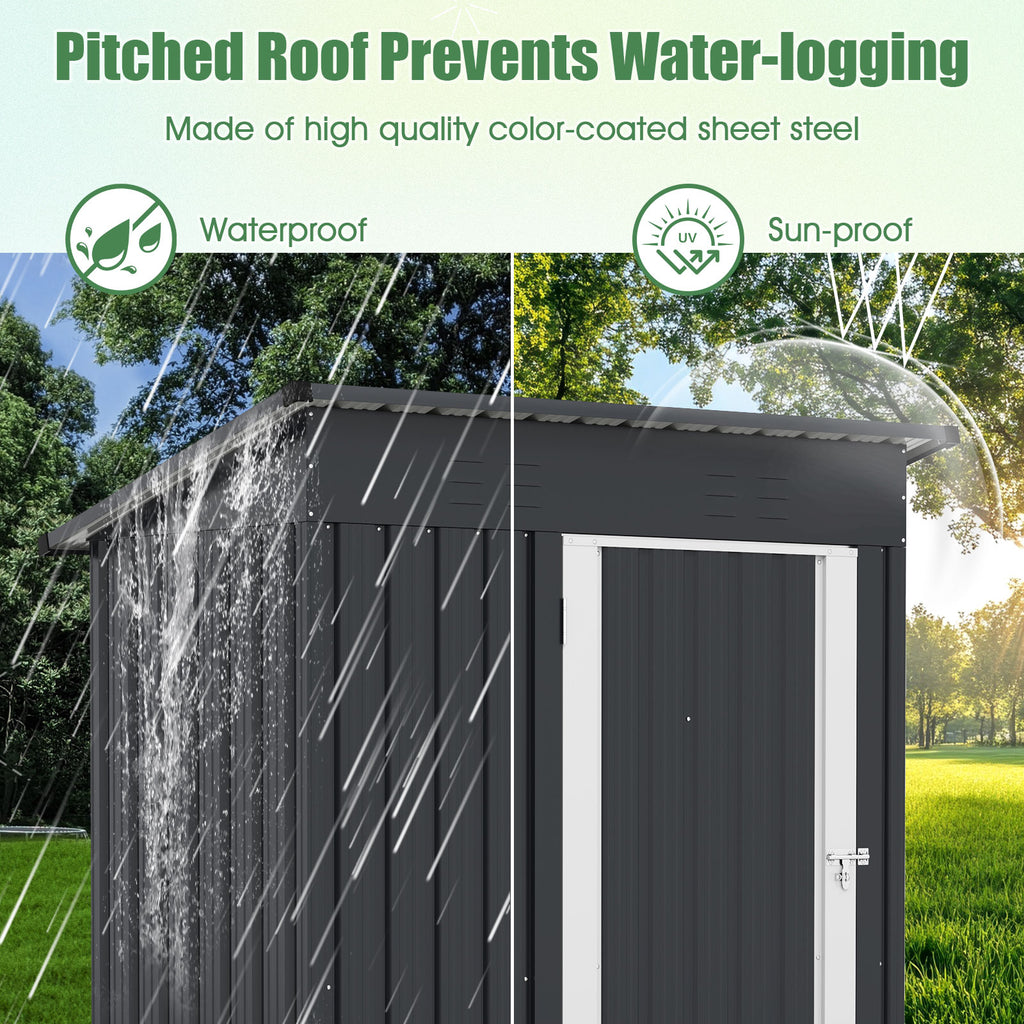 5 x 3 Feet Outdoor Storage Shed with Sloped Roof and Lockable Door