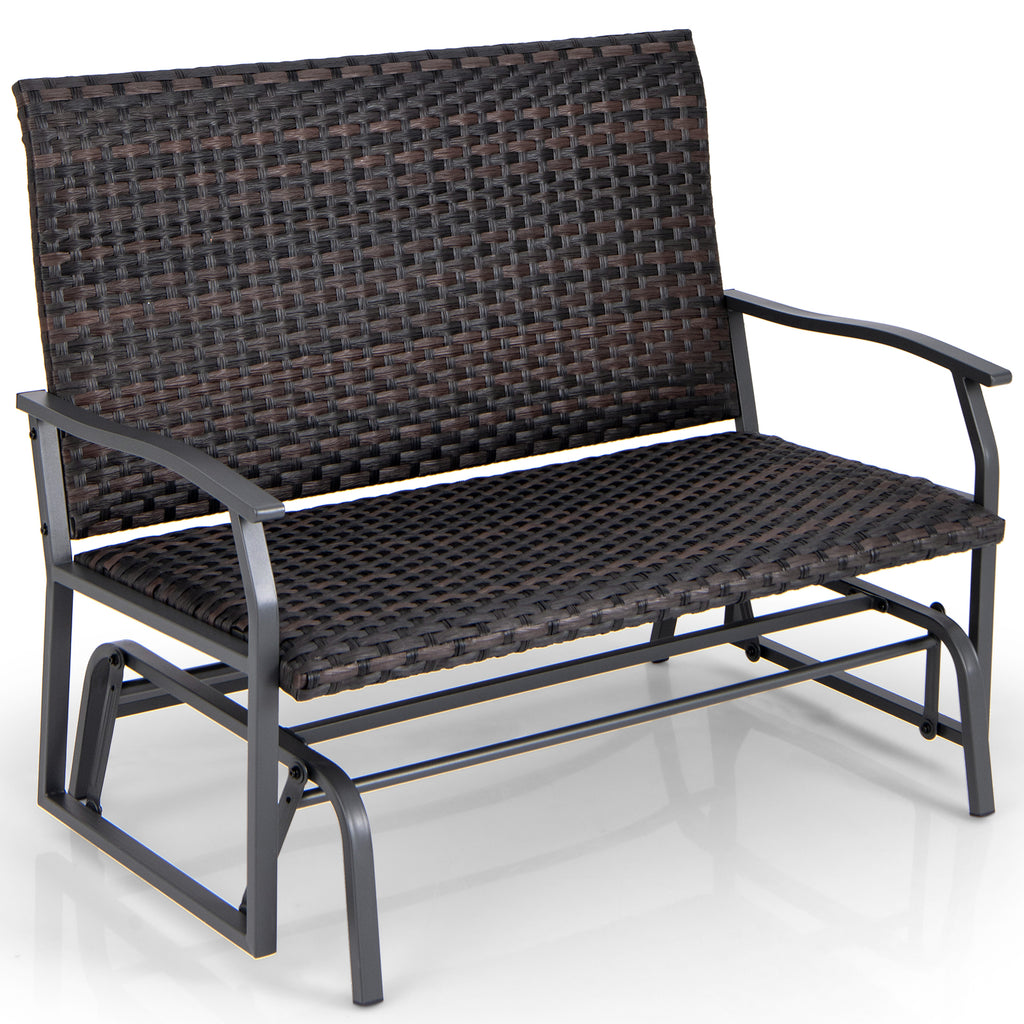 Wicker 2-Seat Bench with Soft Seat Cushion and Metal Frame