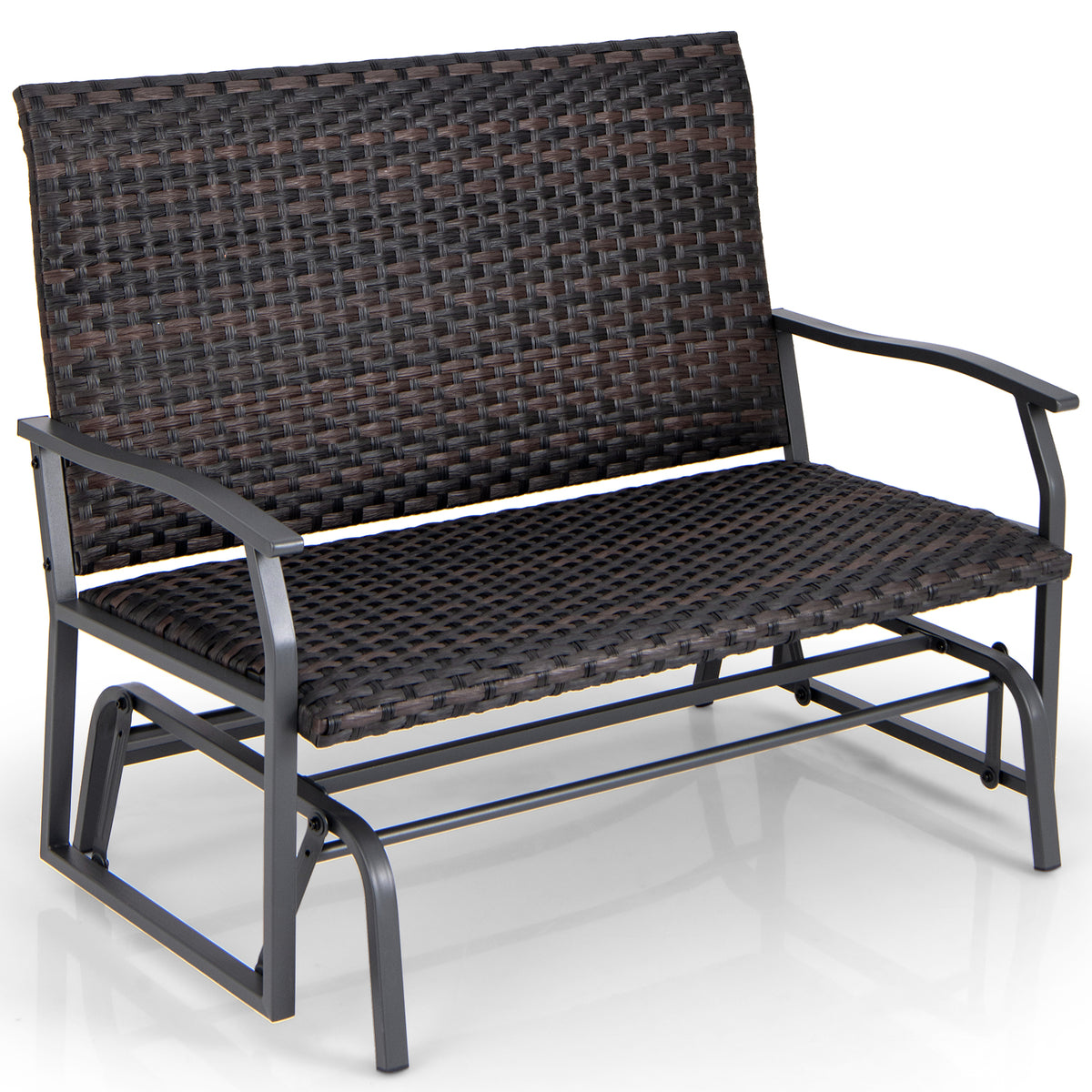 Wicker 2-Seat Bench with Soft Seat Cushion and Metal Frame