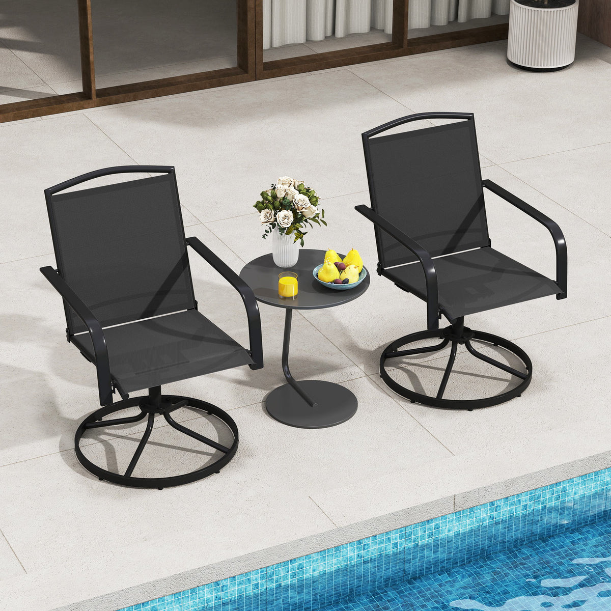 Outdoor Swivel Chairs Set of 2 with High Back and Breathable Seat