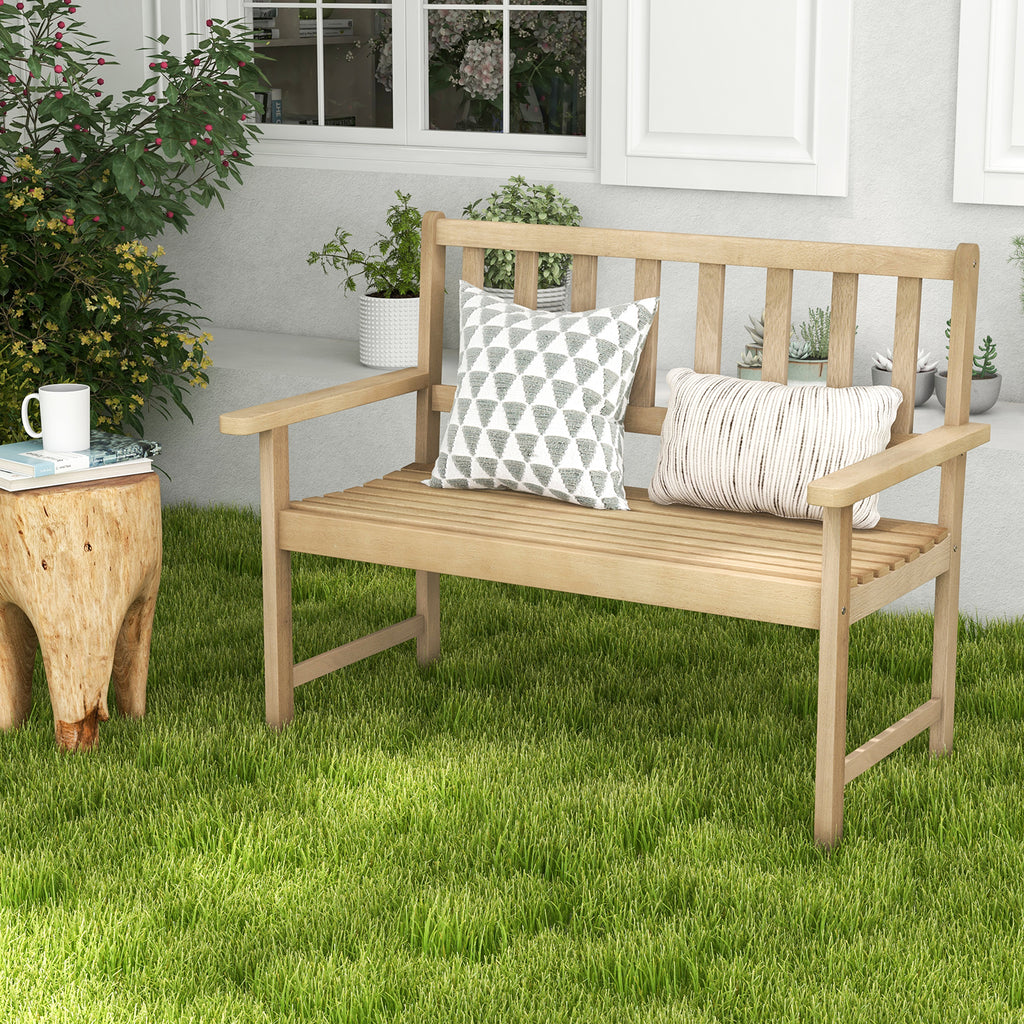 Outdoor Indonesia Teak Wood Garden Bench 2-Person with Backrest and