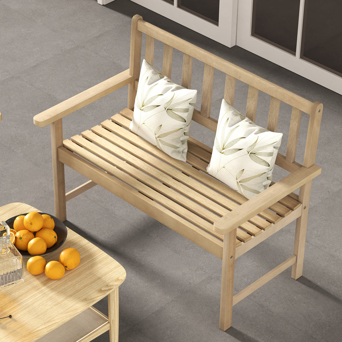 Outdoor Indonesia Teak Wood Garden Bench 2-Person with Backrest and