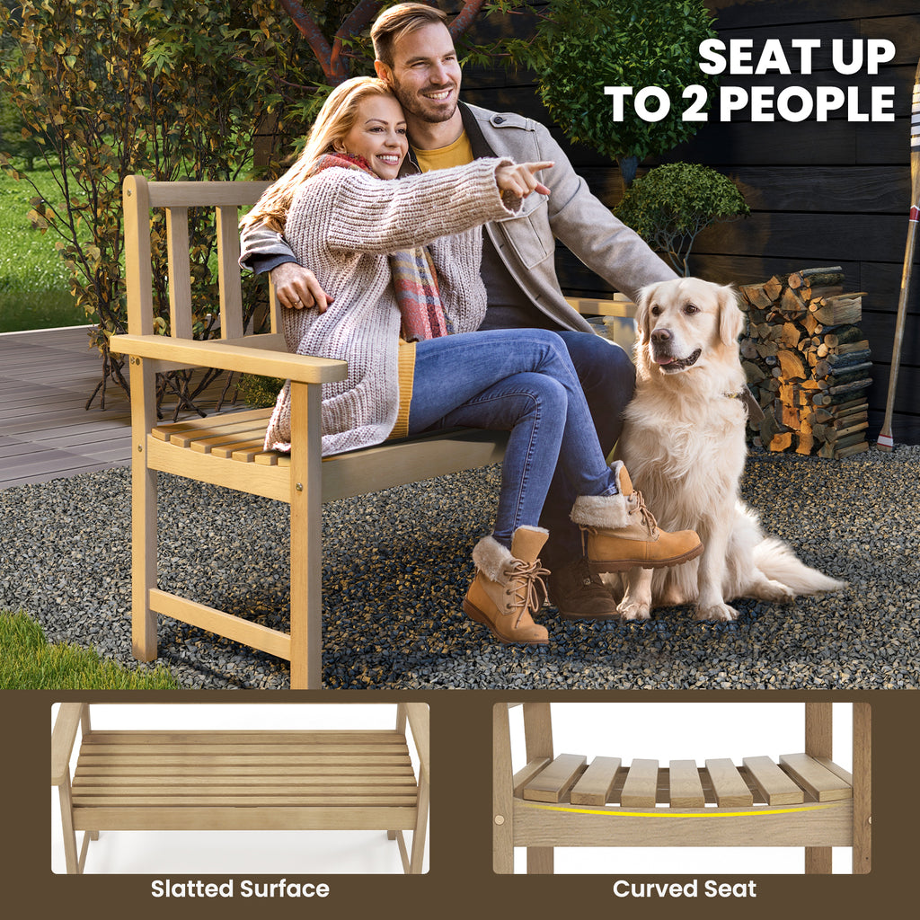 Outdoor Indonesia Teak Wood Garden Bench 2-Person with Backrest and