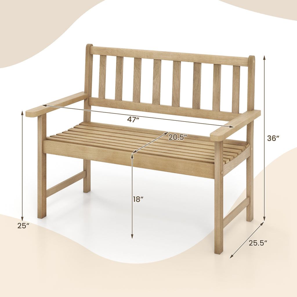Outdoor Indonesia Teak Wood Garden Bench 2-Person with Backrest and