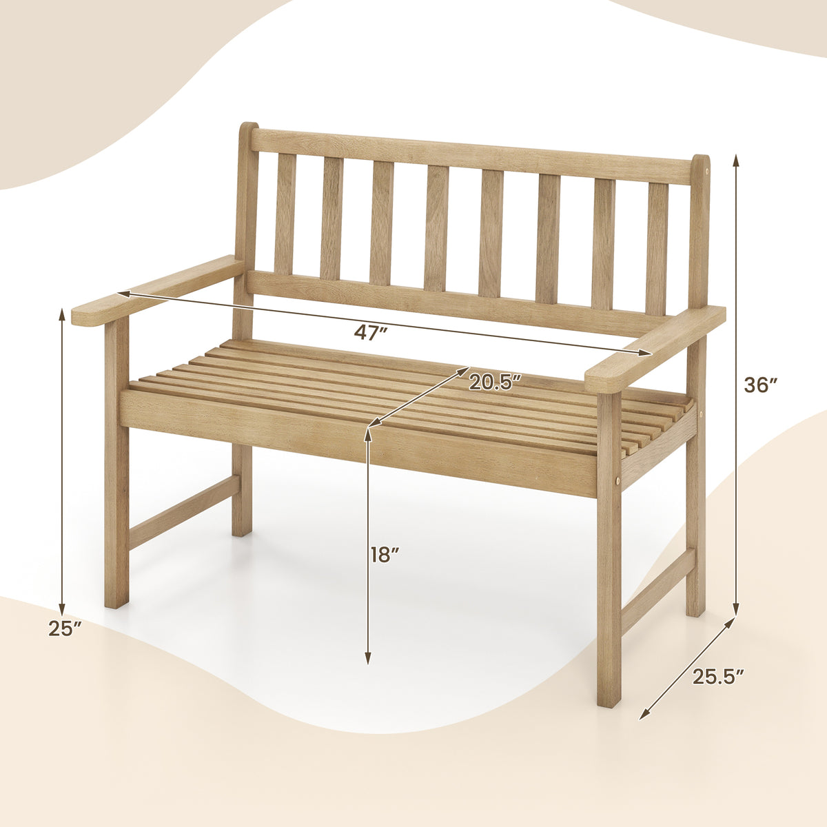 Outdoor Indonesia Teak Wood Garden Bench 2-Person with Backrest and