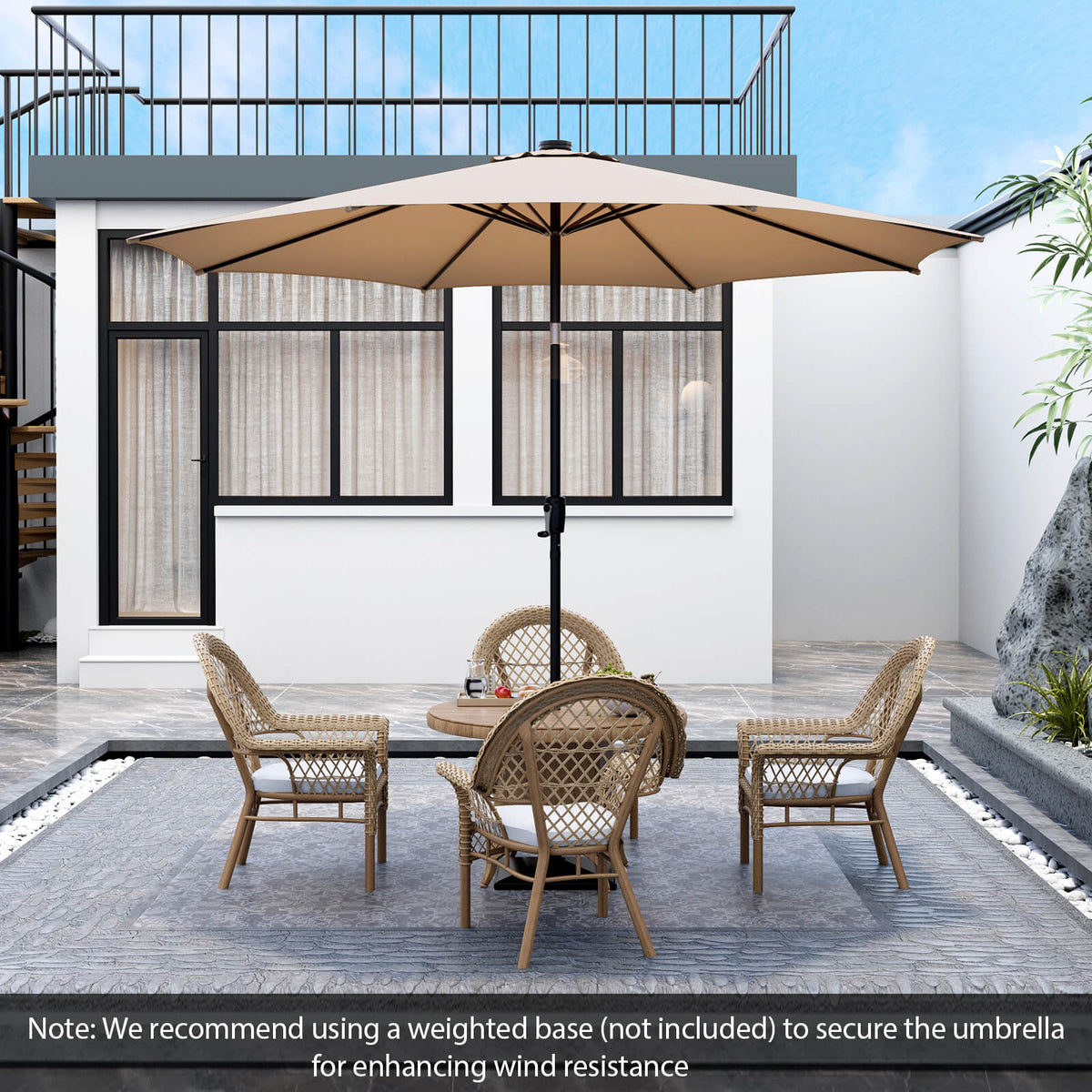 10 FT Solar Patio Umbrella with 112 LED Lights - Coffee
