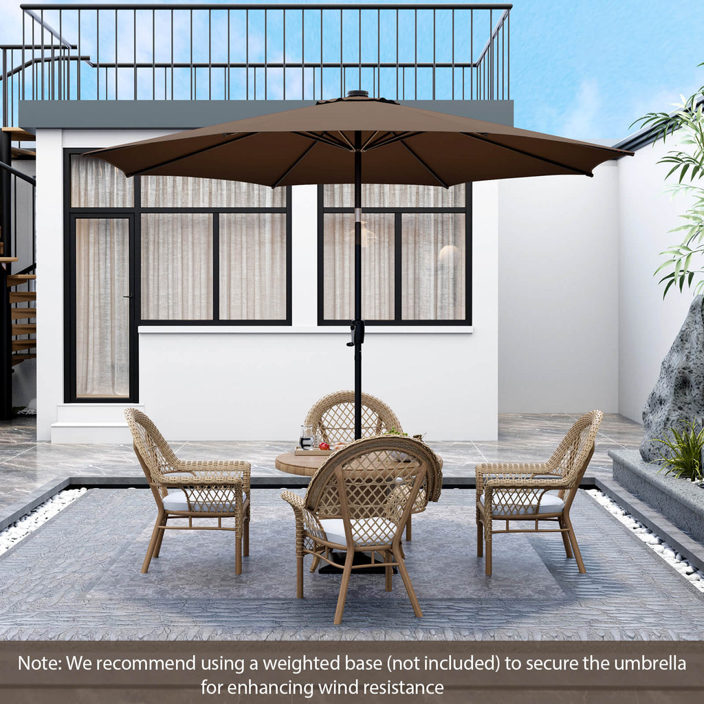 10 FT Solar Patio Umbrella with 112 LED Lights - Coffee