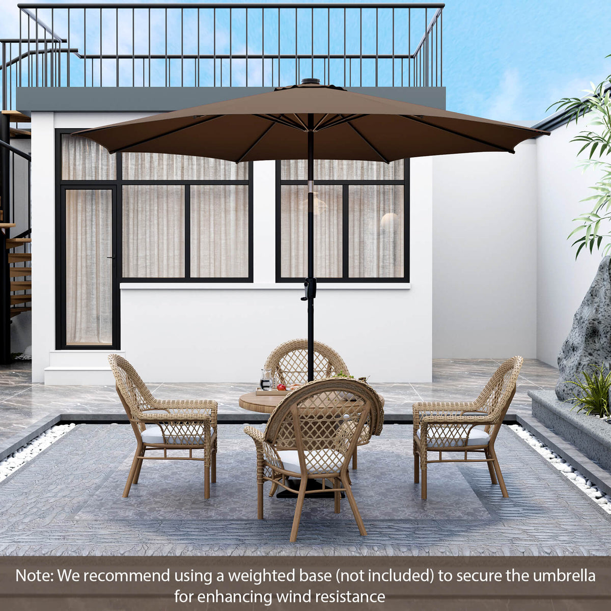 10 FT Solar Patio Umbrella with 112 LED Lights - Coffee